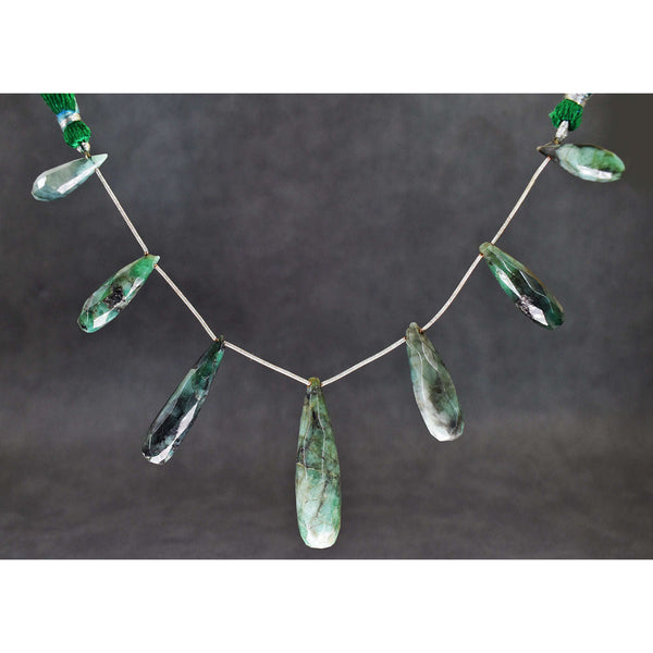 gemsmore:07 Inches Natural 160 Carats Genuine Untreated Emerald Faceted Beads Strand