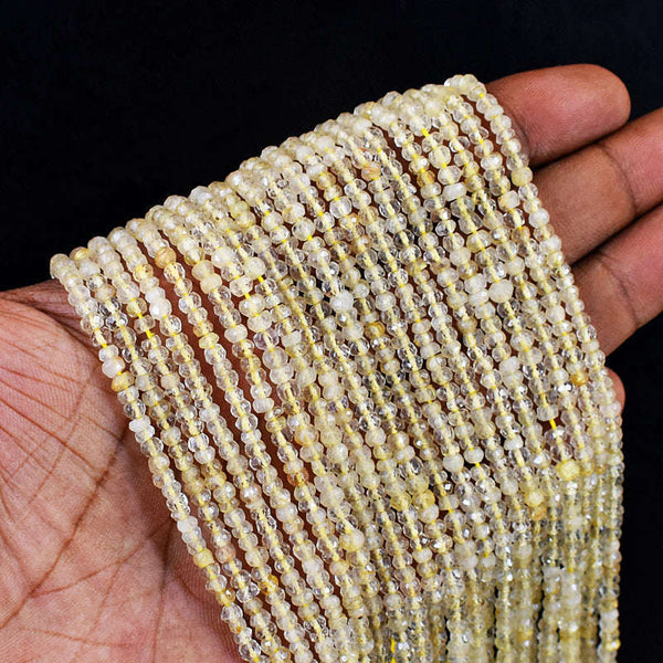 gemsmore:1 pc 03mm Faceted Golden Rutile Quartz Drilled Beads Strand 13 inches
