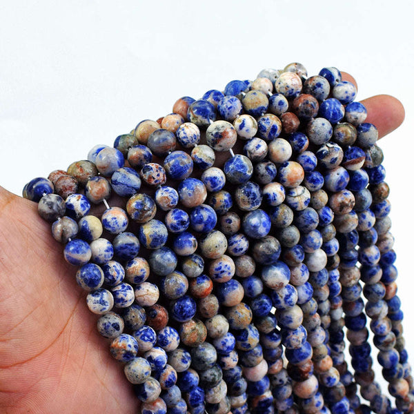 gemsmore:1 pc 07mm Sodalite Drilled Beads Strand 13 inches