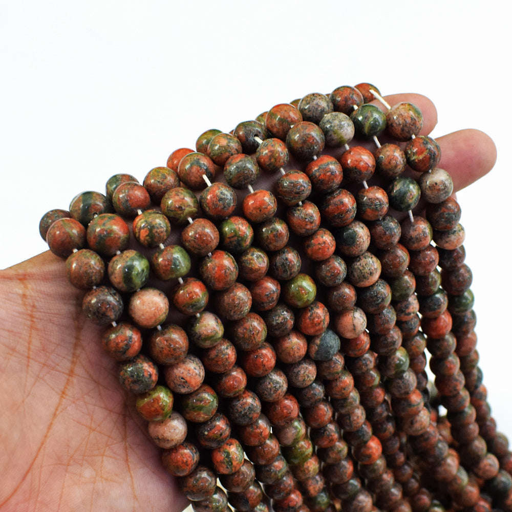gemsmore:1 pc 08mm Blood Green Unakite Drilled Beads Strand 12 inches gemsmore:1 pc 08mm Blood Green Unakite Drilled Beads Strand 12 inches