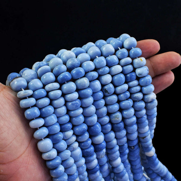 gemsmore:1 pc 09-10mm Blue Lace Agate Drilled Beads Strand 13 inches