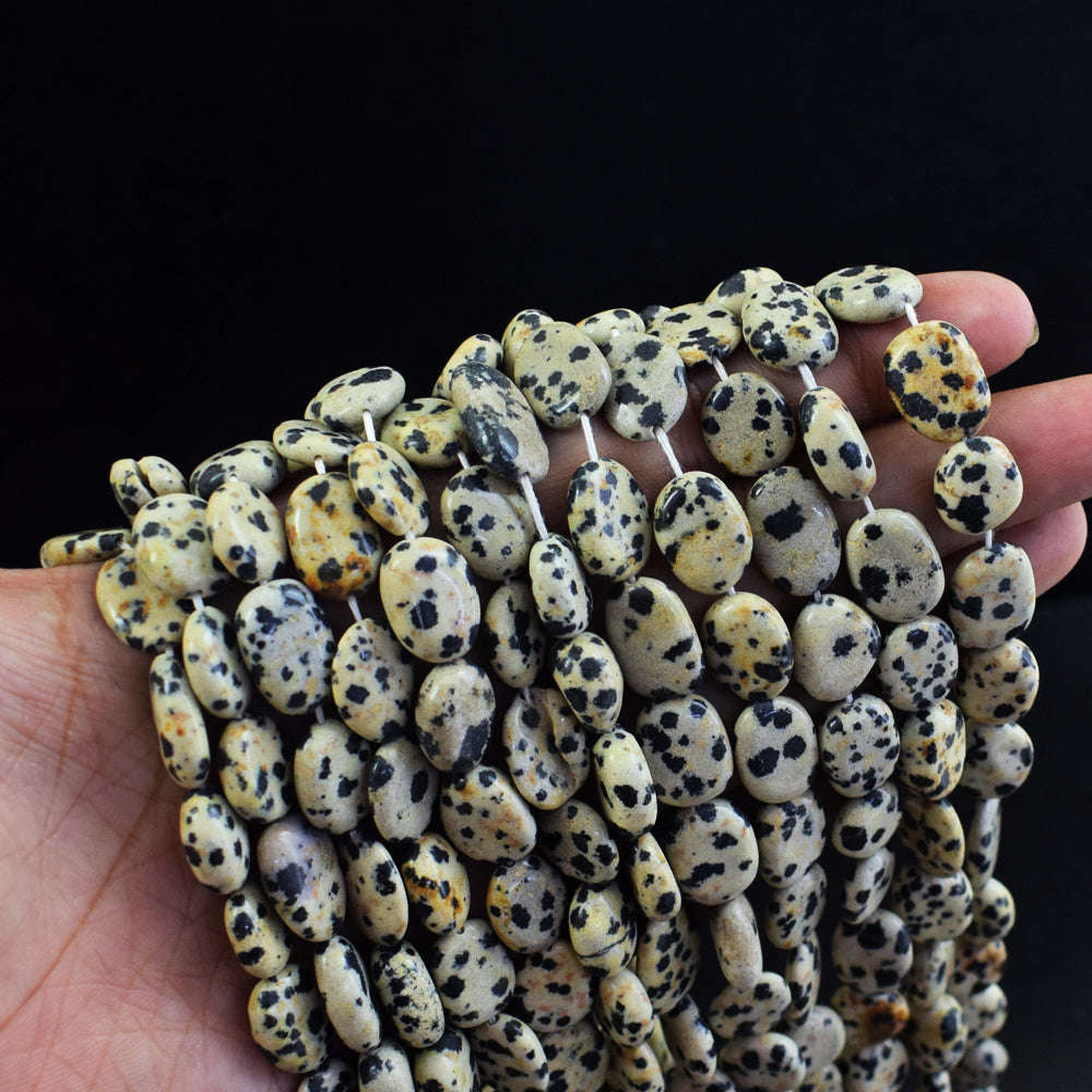 gemsmore:1 pc 09-14mm Dalmation Jasper  Drilled Beads Strand 12 Inches gemsmore:1 pc 09-14mm Dalmation Jasper  Drilled Beads Strand 12 Inches