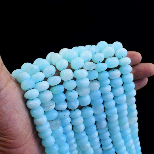 gemsmore:1 pc 10-11mm Blue Opal Drilled Beads Strand 13 inches