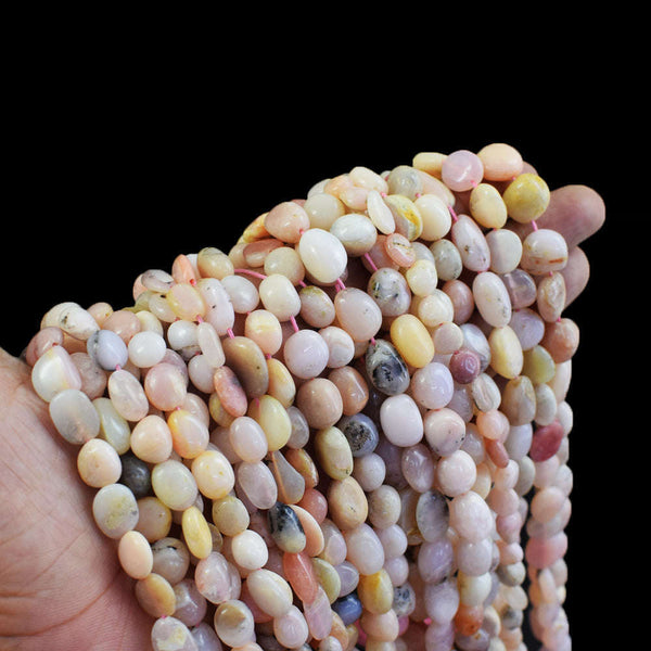 gemsmore:1 pc 10-14mm Pink Australian Opal Drilled Beads Strand 13 Inches