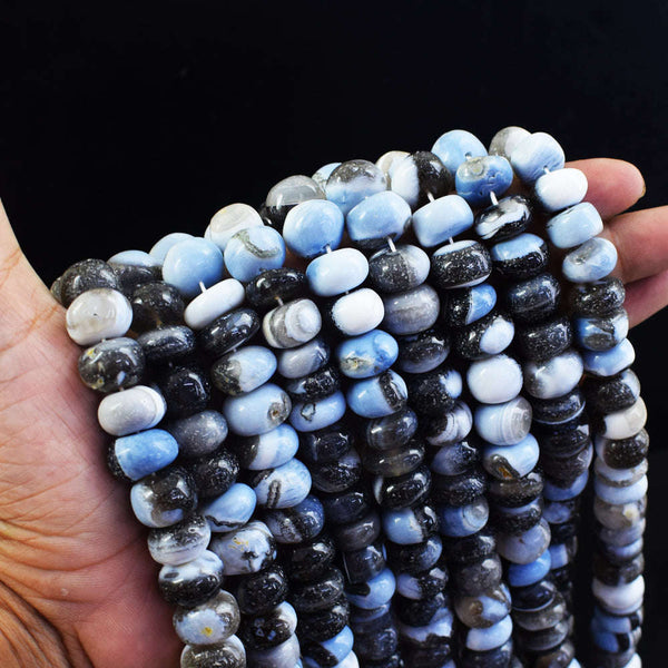 gemsmore:1 pc 12-13mm Blue Lace Agate Drilled Beads Strand 11 inches