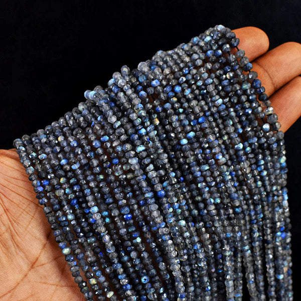 gemsmore:1 pc 3-4mm Faceted Labradorite Drilled Beads Strand 13 inches