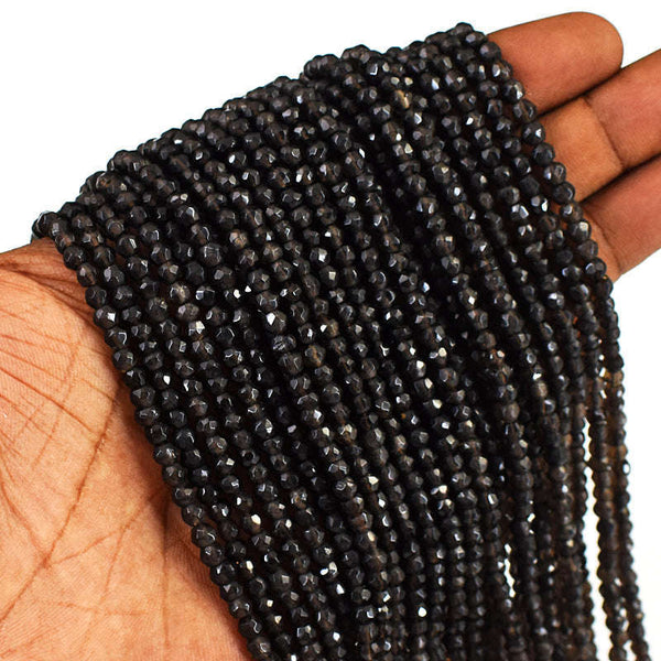 gemsmore:1 pc 3-4mm Faceted Smoky Quartz Drilled Beads Strand 13 inches