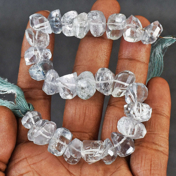 gemsmore:196 Carats Genuine Amazing Teal Tourmaline Beads Strand Of 09"