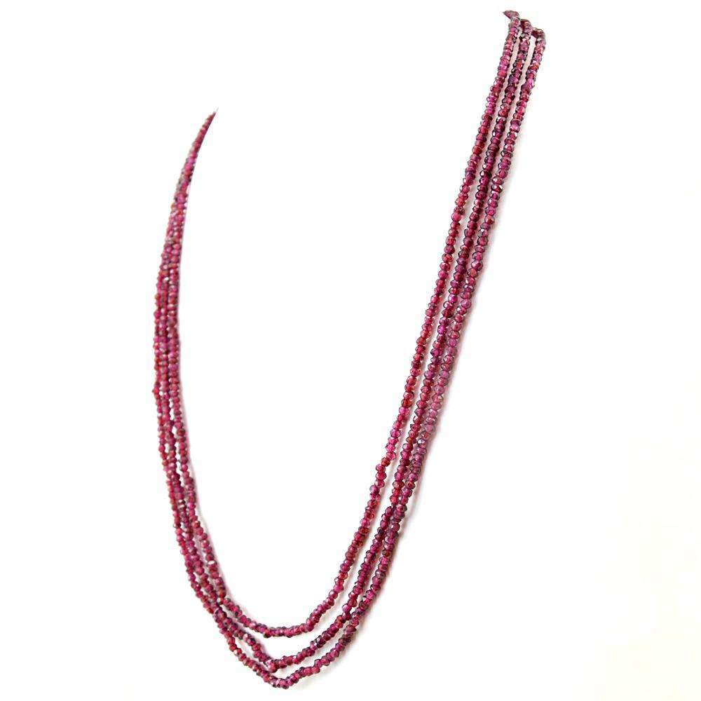 gemsmore:3 Line Red Garnet Necklace Natural Round Shape Faceted Beads gemsmore:3 Line Red Garnet Necklace Natural Round Shape Faceted Beads