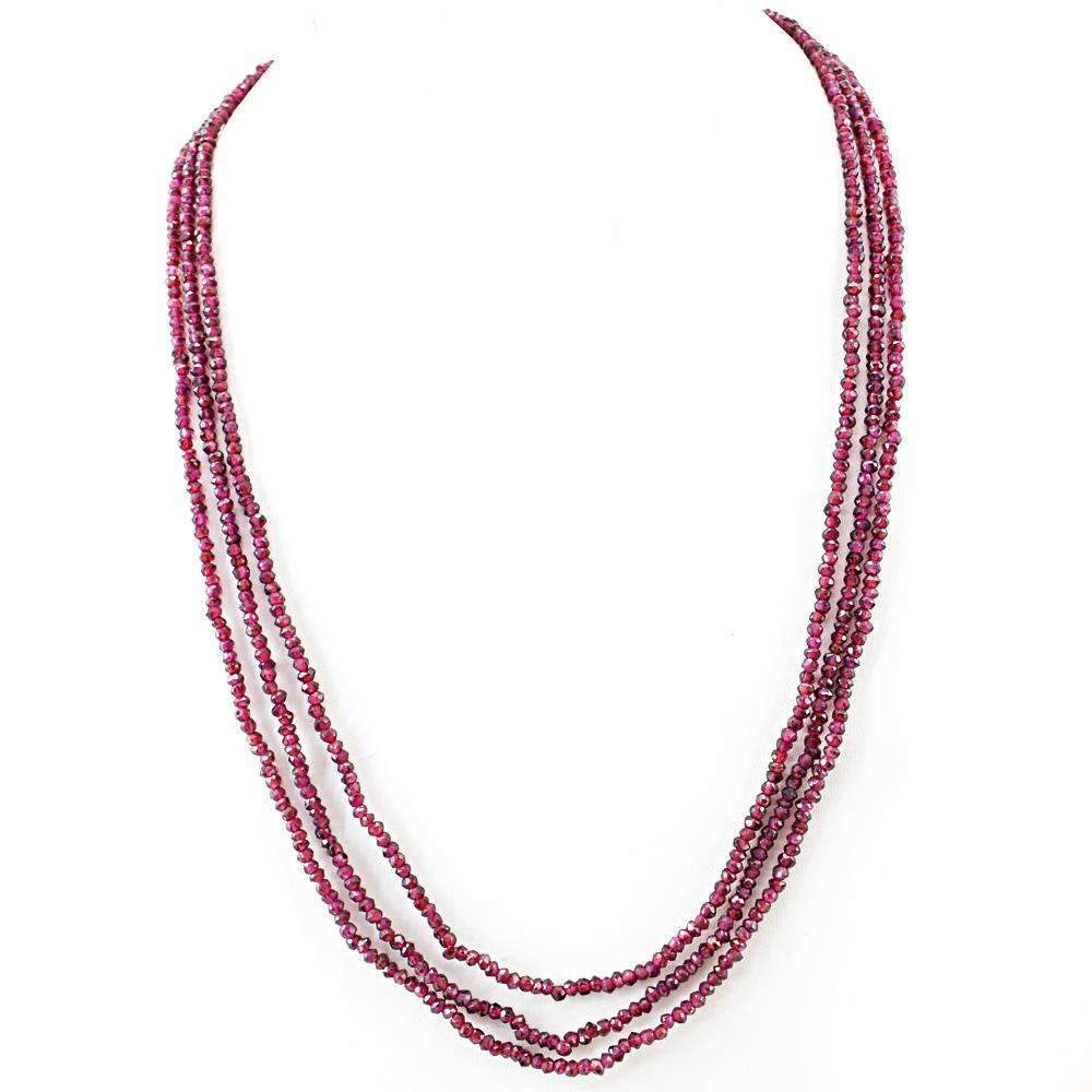gemsmore:3 Line Red Garnet Necklace Natural Round Shape Faceted Beads gemsmore:3 Line Red Garnet Necklace Natural Round Shape Faceted Beads