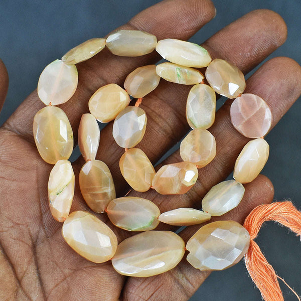 gemsmore:Amazing 143 Carats 13 Inches Genuine Peach Moonstone Faceted Beads Strand