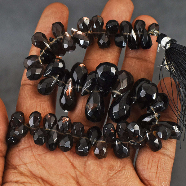 gemsmore:Amazing 207 Carats 08 Inches Genuine Smoky Quartz Faceted Beads Strand