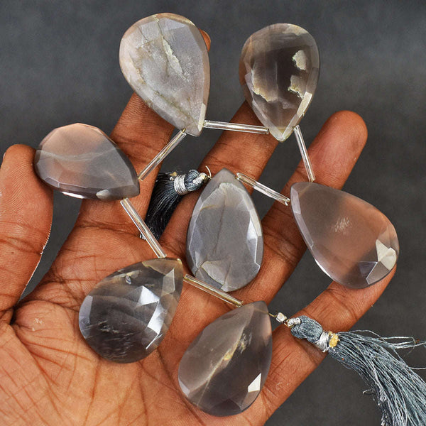 gemsmore:Amazing 339 Carats Genuine Grey Moonstone Faceted Beads Strand Of 07"