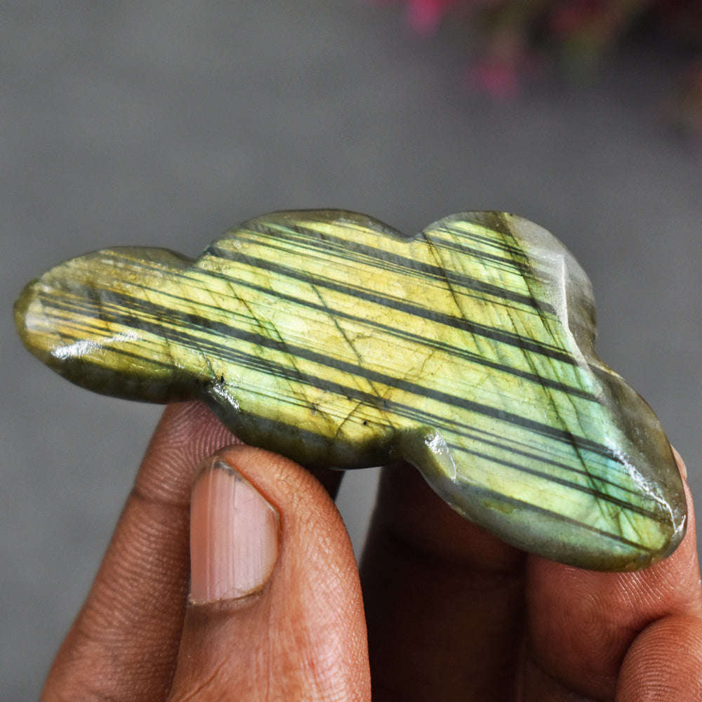 gemsmore:Amazing 71 Carats  Genuine Golden & Green Flash Labradorite Cloud Gemstone