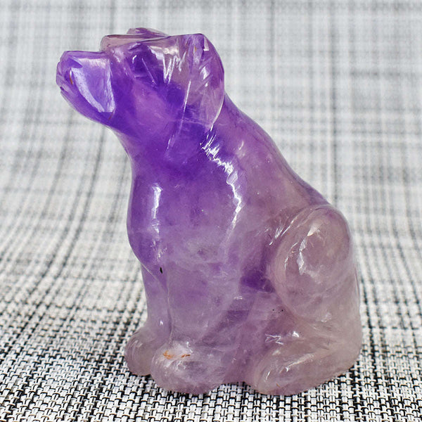 gemsmore:Amazing Amethyst Hand Carved Genuine Crystal Gemstone Carving Dog