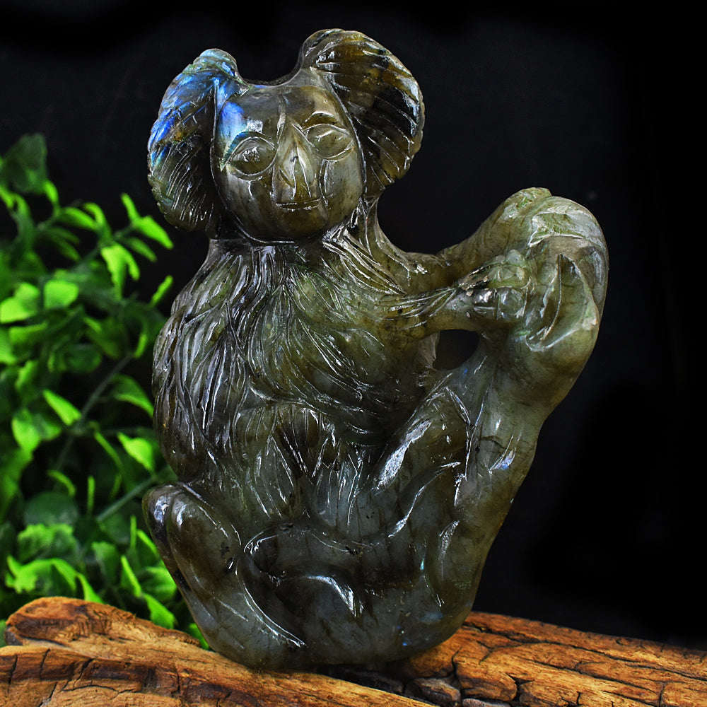 gemsmore:Amazing Blue & Golden Flash Labradorite Hand Carved Koala gemsmore:Amazing Blue & Golden Flash Labradorite Hand Carved Koala