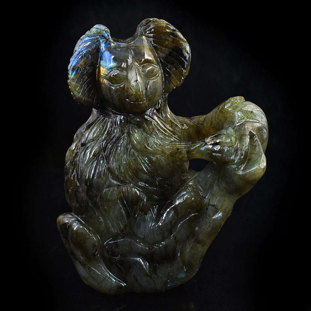 gemsmore:Amazing Blue & Golden Flash Labradorite Hand Carved Koala gemsmore:Amazing Blue & Golden Flash Labradorite Hand Carved Koala