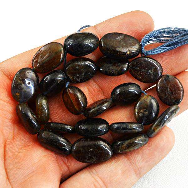 gemsmore:Amazing Blue Iolite Oval Shape Drilled Beads Strand