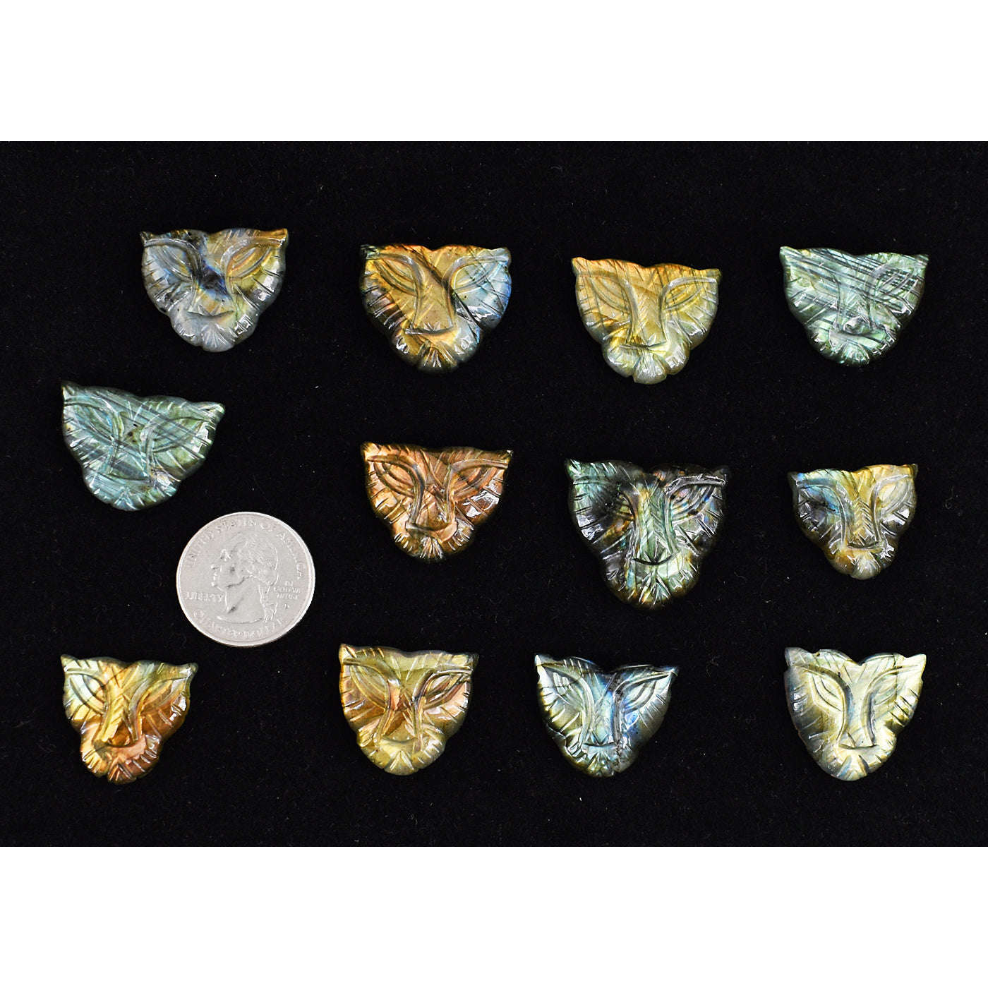 gemsmore:Amazing Flash Labradorite Untreated Carved Lion Face Gemstone Cabochon Lot gemsmore:Amazing Flash Labradorite Untreated Carved Lion Face Gemstone Cabochon Lot