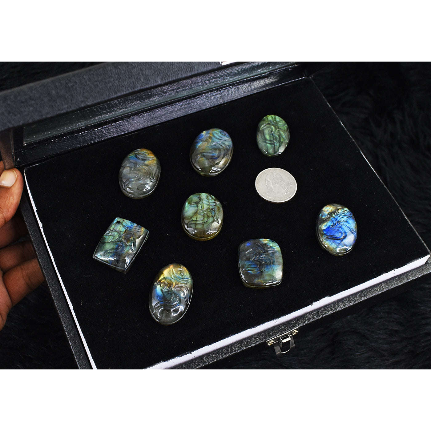 gemsmore:Amazing Flash Labradorite Untreated Carved Om Gemstone Cabochon Lot gemsmore:Amazing Flash Labradorite Untreated Carved Om Gemstone Cabochon Lot