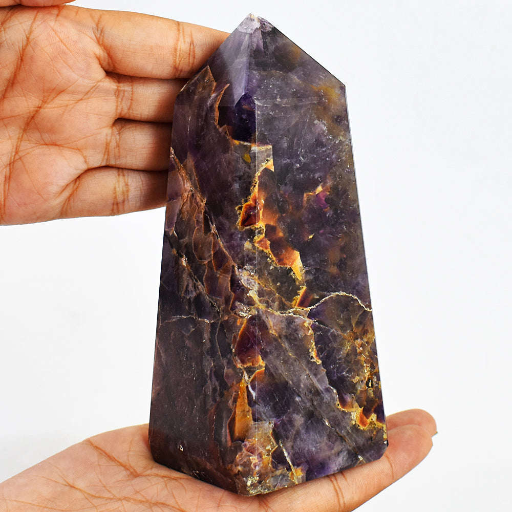 gemsmore:Amazing Genuine Chevron Amethyst Carved Healing Crystal Tower gemsmore:Amazing Genuine Chevron Amethyst Carved Healing Crystal Tower