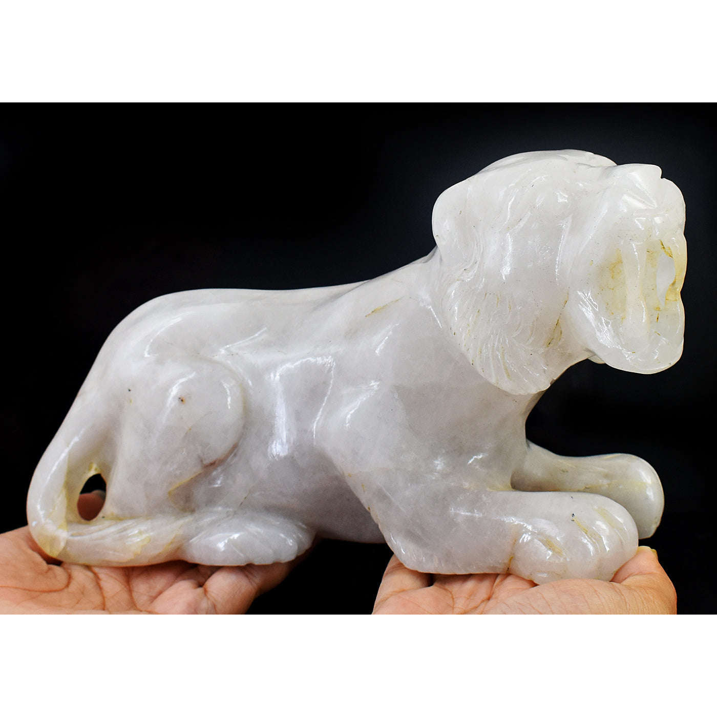 gemsmore:Amazing Genuine Hand Carved White Quartz Lion gemsmore:Amazing Genuine Hand Carved White Quartz Lion