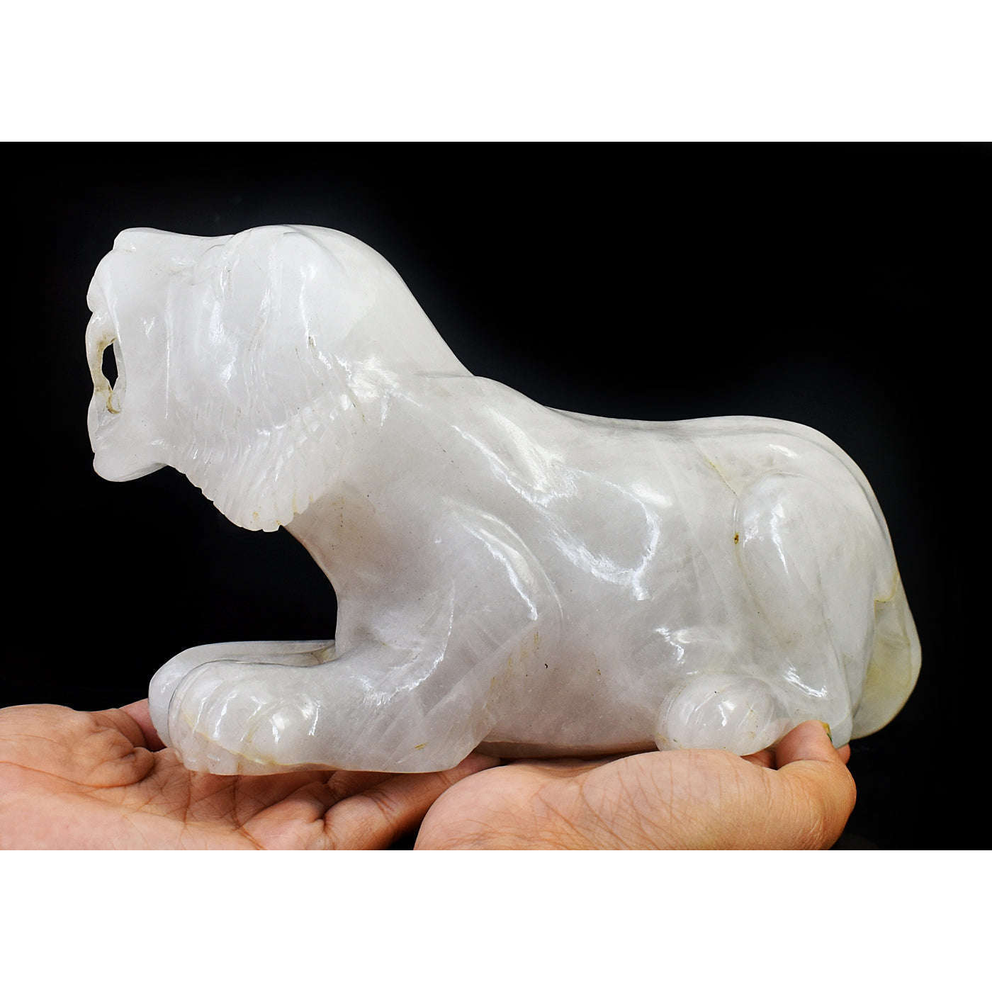 gemsmore:Amazing Genuine Hand Carved White Quartz Lion gemsmore:Amazing Genuine Hand Carved White Quartz Lion
