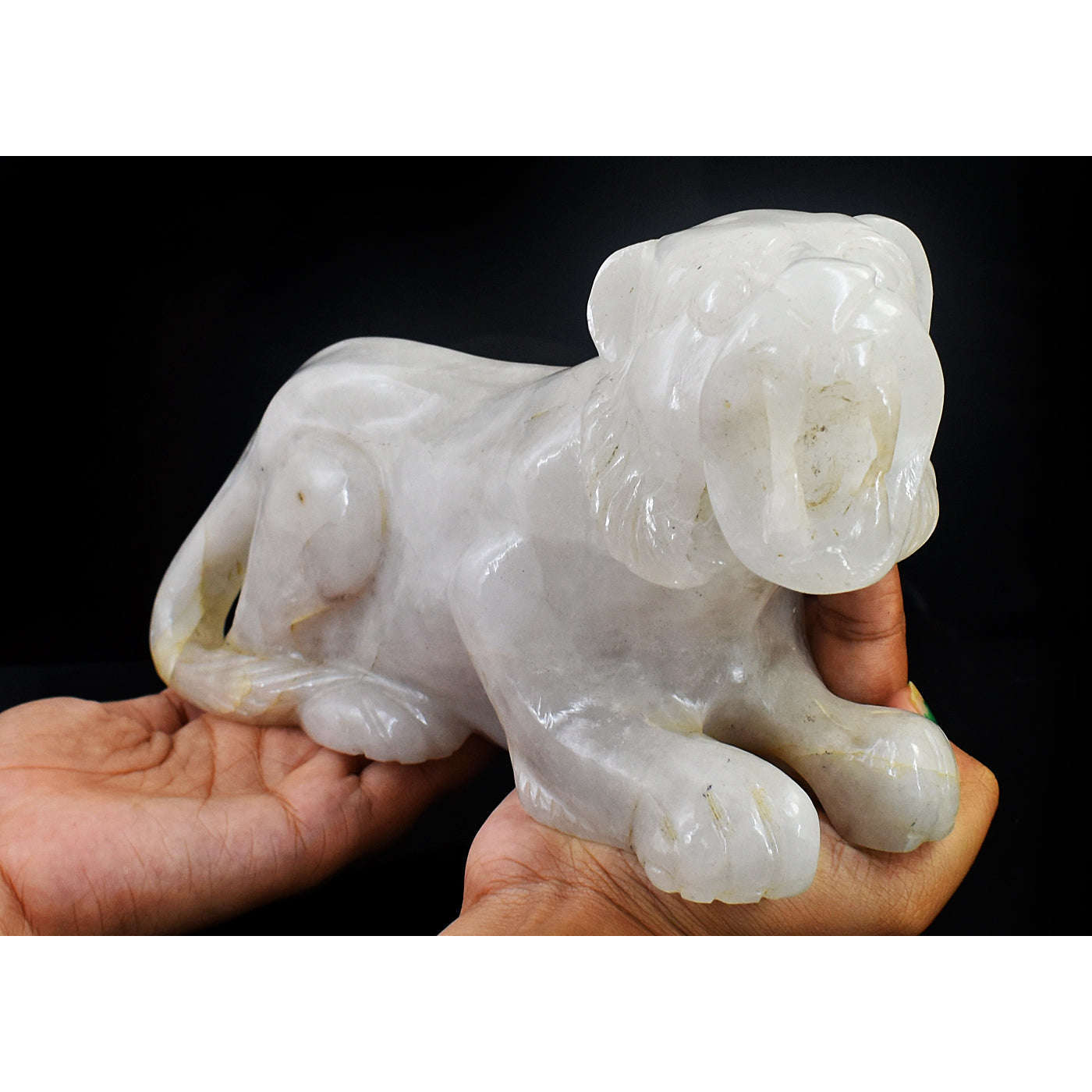 gemsmore:Amazing Genuine Hand Carved White Quartz Lion gemsmore:Amazing Genuine Hand Carved White Quartz Lion