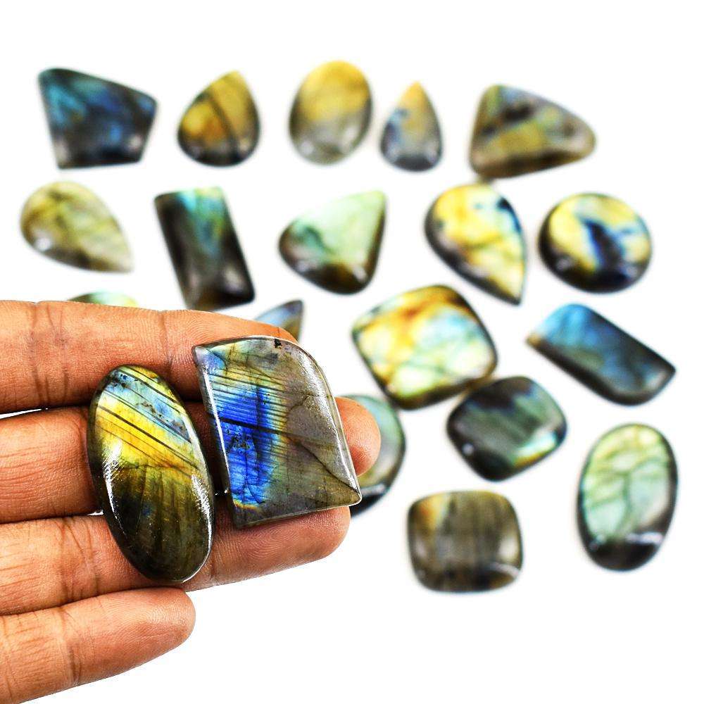 gemsmore:Amazing Golden & Blue Flash Labradorite Untreated Gemstone Cabochon Lot gemsmore:Amazing Golden & Blue Flash Labradorite Untreated Gemstone Cabochon Lot