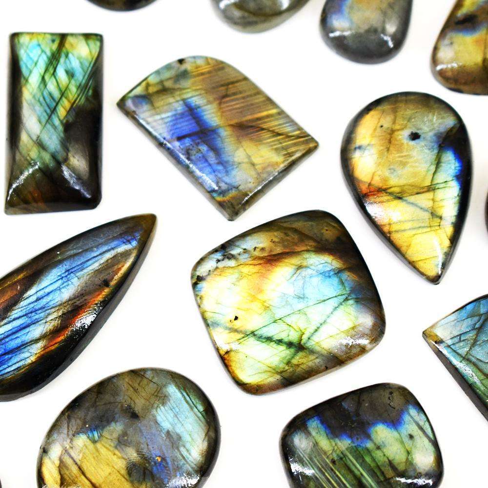 gemsmore:Amazing Golden & Blue Flash Labradorite Untreated Gemstone Cabochon Lot gemsmore:Amazing Golden & Blue Flash Labradorite Untreated Gemstone Cabochon Lot