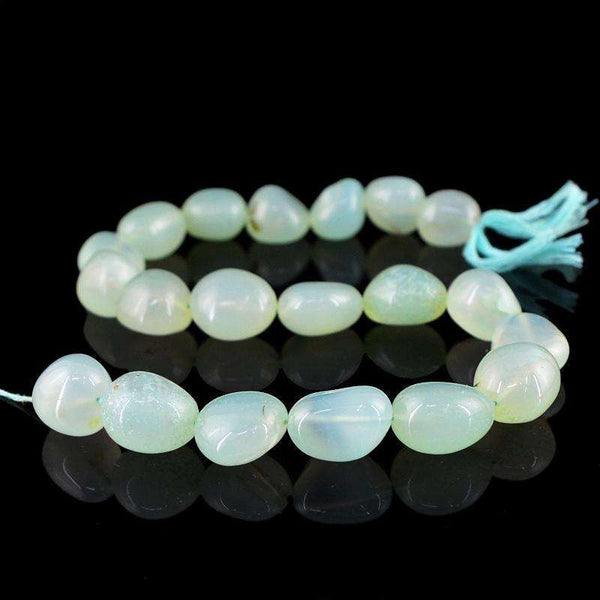 gemsmore:Amazing Green Chalcedony Drilled Beads Strand Natural Untreated