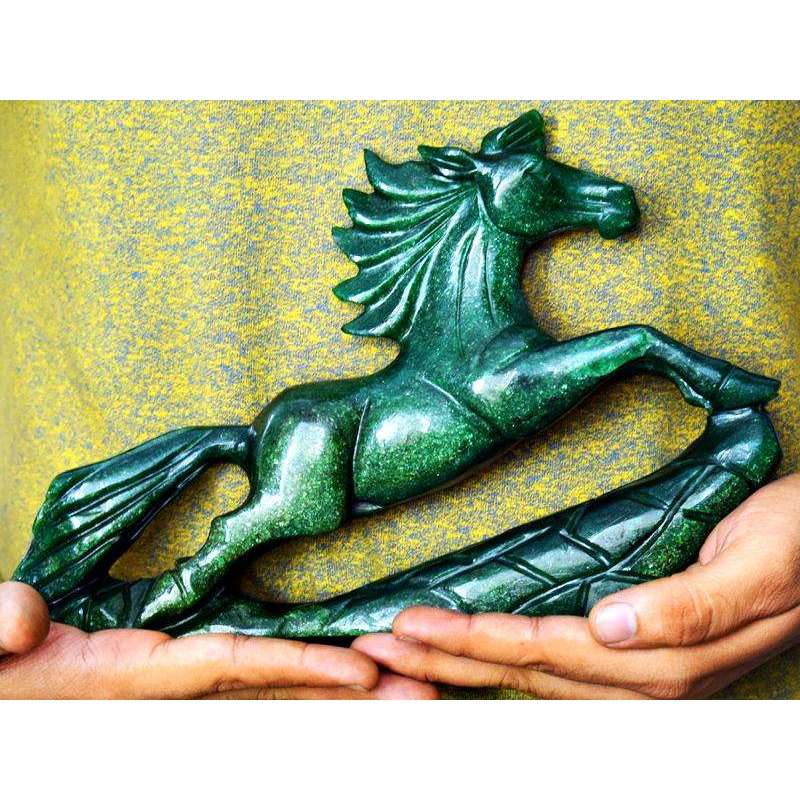 gemsmore:Amazing Green Jade Craftsman Carved Horse gemsmore:Amazing Green Jade Craftsman Carved Horse