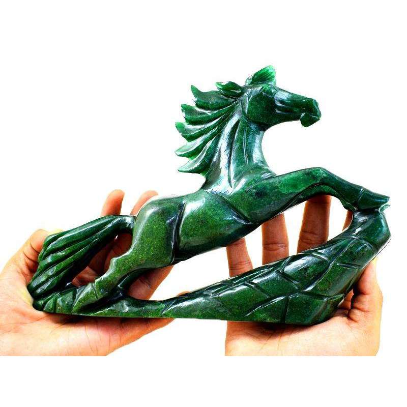 gemsmore:Amazing Green Jade Craftsman Carved Horse gemsmore:Amazing Green Jade Craftsman Carved Horse