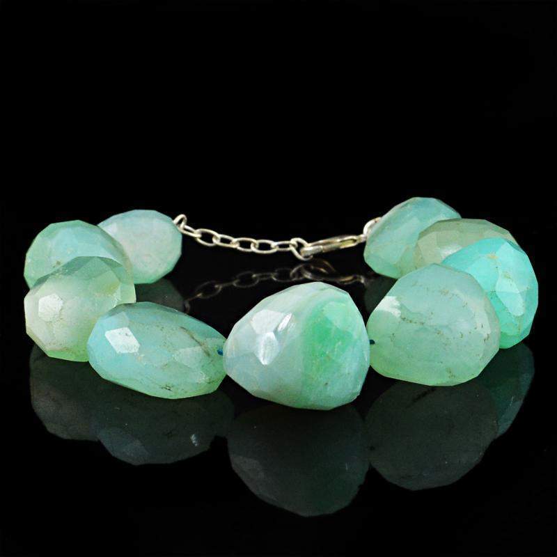 gemsmore:Amazing Natural Green Chalcedony Bracelet Faceted Huge Beads gemsmore:Amazing Natural Green Chalcedony Bracelet Faceted Huge Beads