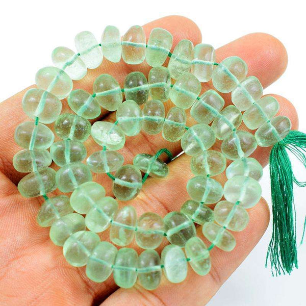 gemsmore:Amazing Natural Green Fluorite Round Shape Drilled Beads Strand