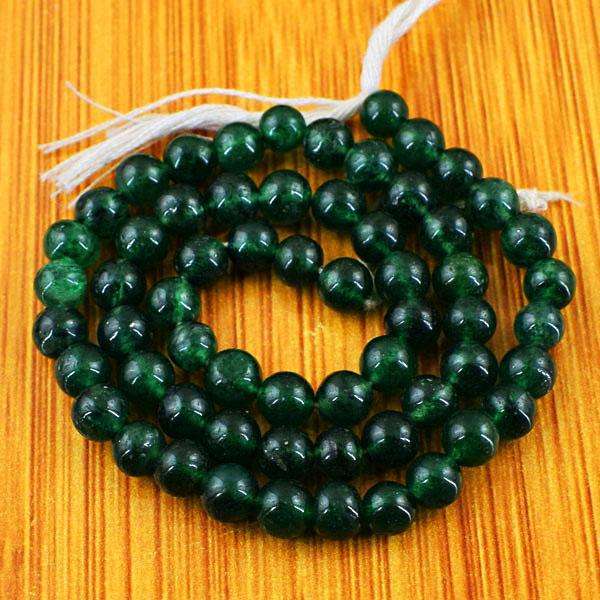 gemsmore:Amazing Natural Green Jade Round Shape Drilled Beads Strand