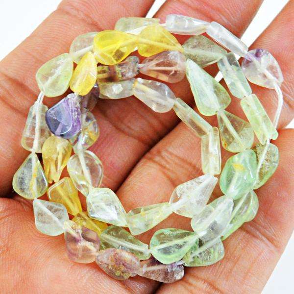 gemsmore:Amazing Natural Multicolor Fluorite Drilled Beads Strand