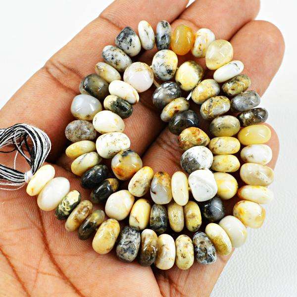 gemsmore:Amazing Natural Round Shape Dendrite Opal Drilled Beads Strand