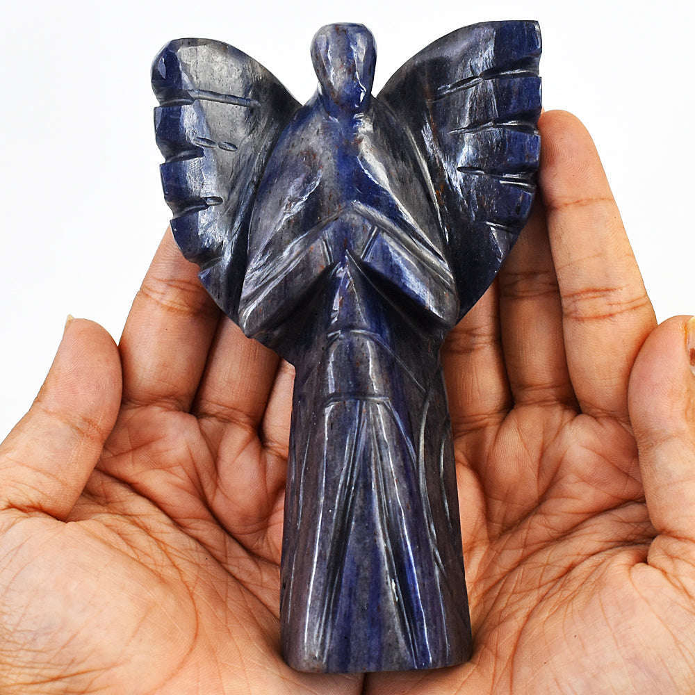 gemsmore:Amazing Sodalite Hand Carved Healing Praying Angel gemsmore:Amazing Sodalite Hand Carved Healing Praying Angel