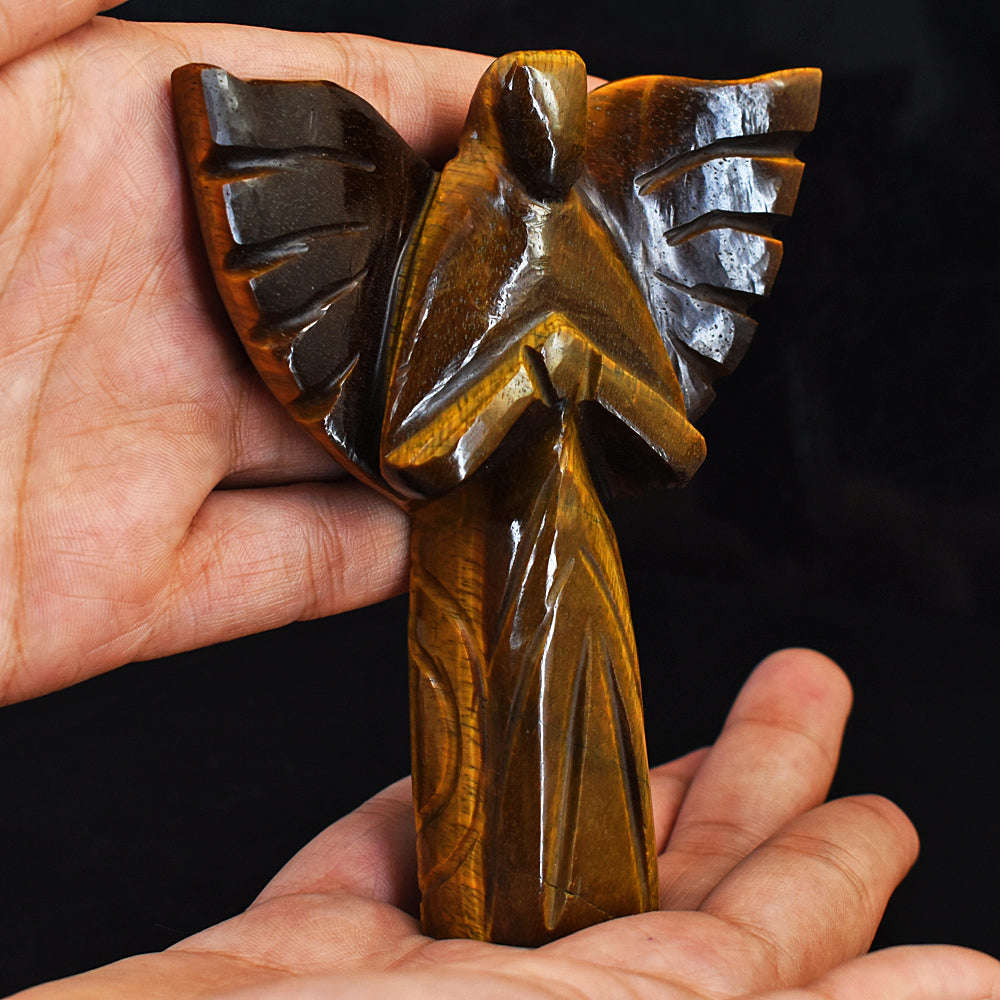 gemsmore:Amazing Tiger Eye Hand Carved Healing Praying Angel gemsmore:Amazing Tiger Eye Hand Carved Healing Praying Angel