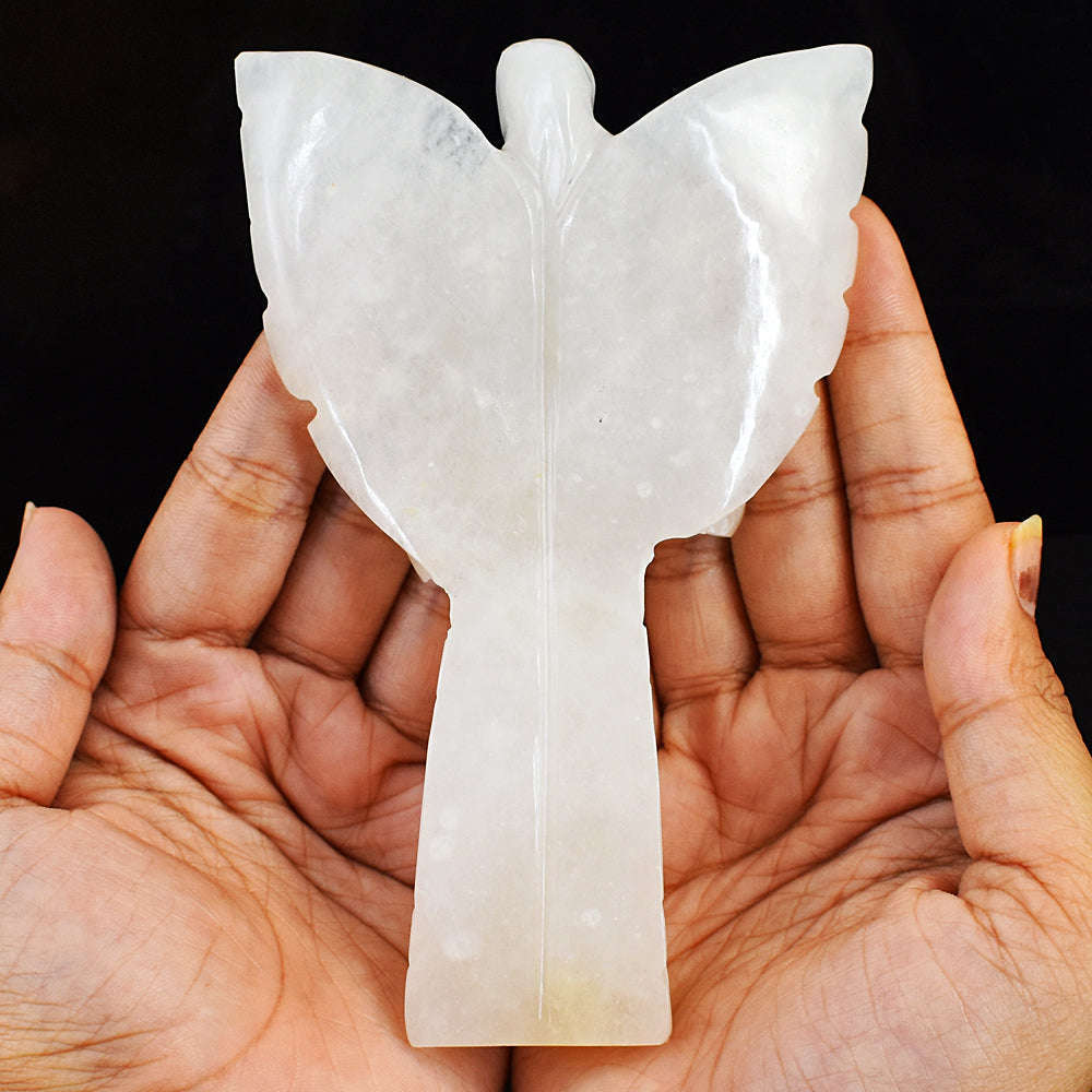 gemsmore:Amazing White Quartz Hand Carved Healing Praying Angel gemsmore:Amazing White Quartz Hand Carved Healing Praying Angel