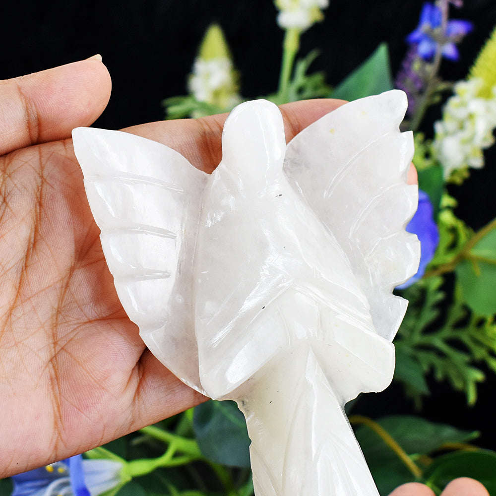 gemsmore:Amazing White Quartz Hand Carved Healing Praying Angel gemsmore:Amazing White Quartz Hand Carved Healing Praying Angel