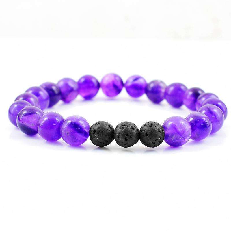 gemsmore:Amethyst & Lava Beads Gemstone Bracelets Pair - Free Size gemsmore:Amethyst & Lava Beads Gemstone Bracelets Pair - Free Size