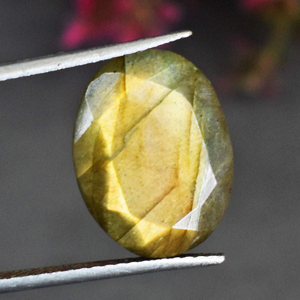 gemsmore:Artisian 10 Carats  Genuine Golden Flash Labradorite Faceted Gemstone