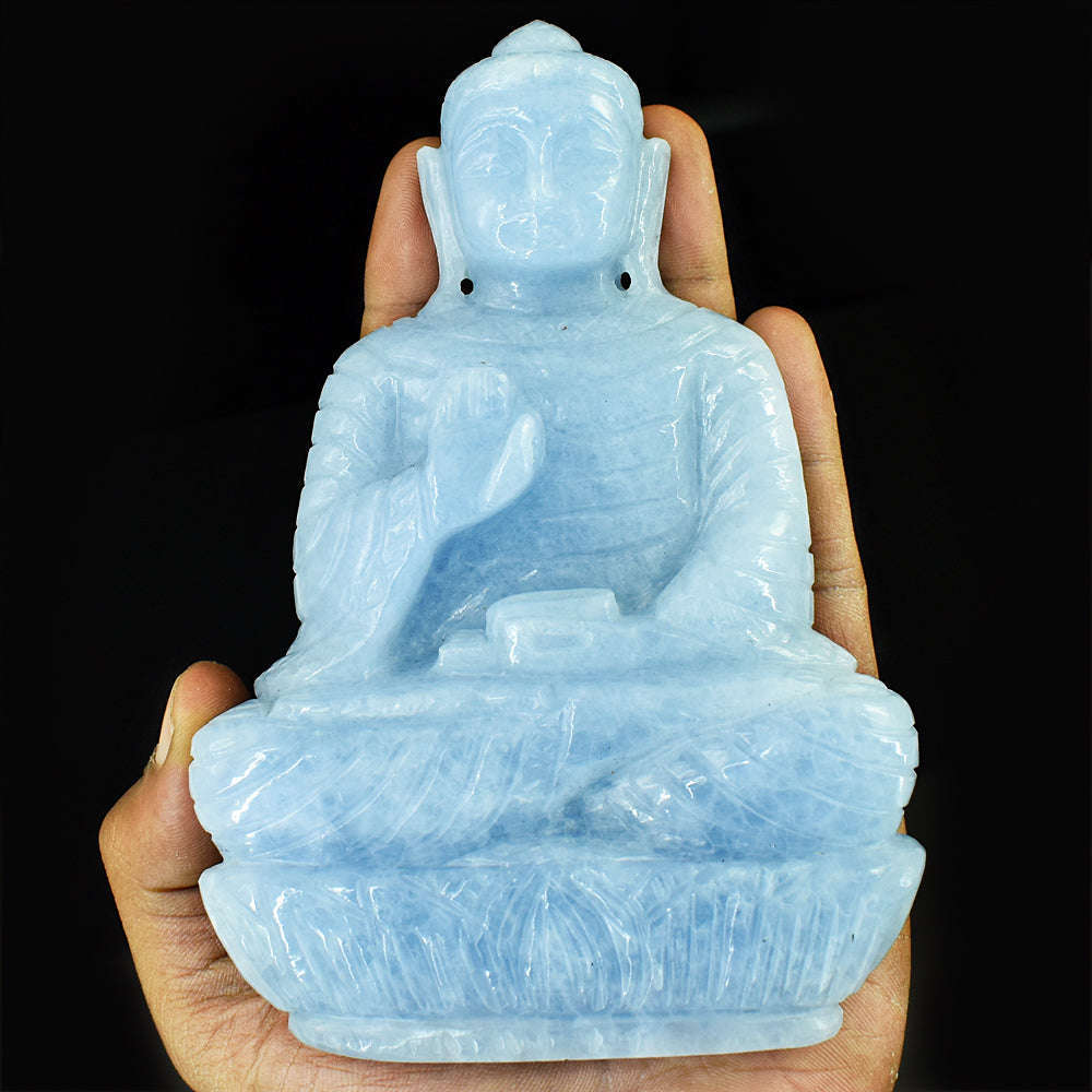 gemsmore:Artisian Angelite Hand Carved Genuine Crystal Gemstone Carving Lord Buddha gemsmore:Artisian Angelite Hand Carved Genuine Crystal Gemstone Carving Lord Buddha