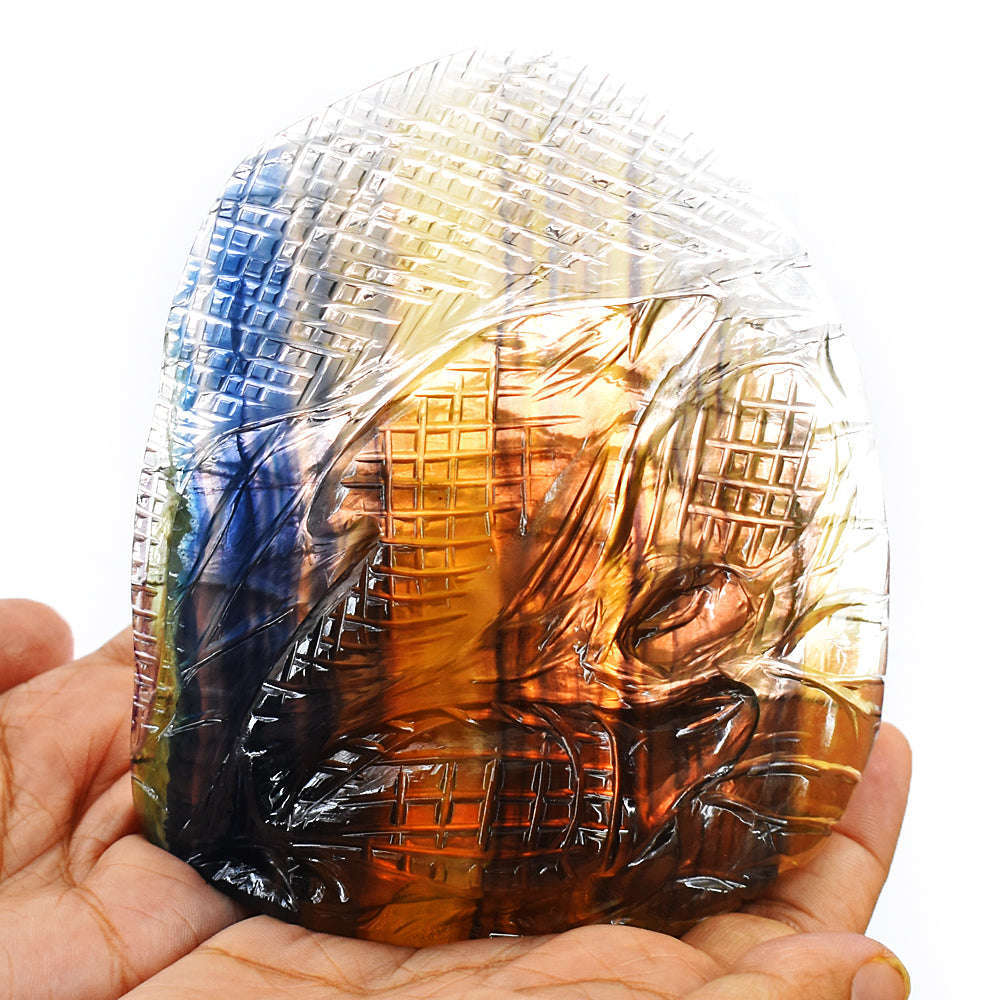 gemsmore:Artisian Carved Multicolor Fluorite Dolphin gemsmore:Artisian Carved Multicolor Fluorite Dolphin