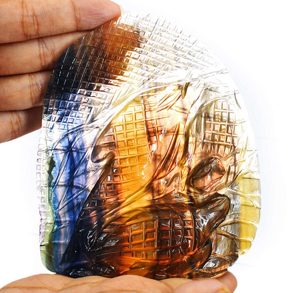 gemsmore:Artisian Carved Multicolor Fluorite Dolphin gemsmore:Artisian Carved Multicolor Fluorite Dolphin