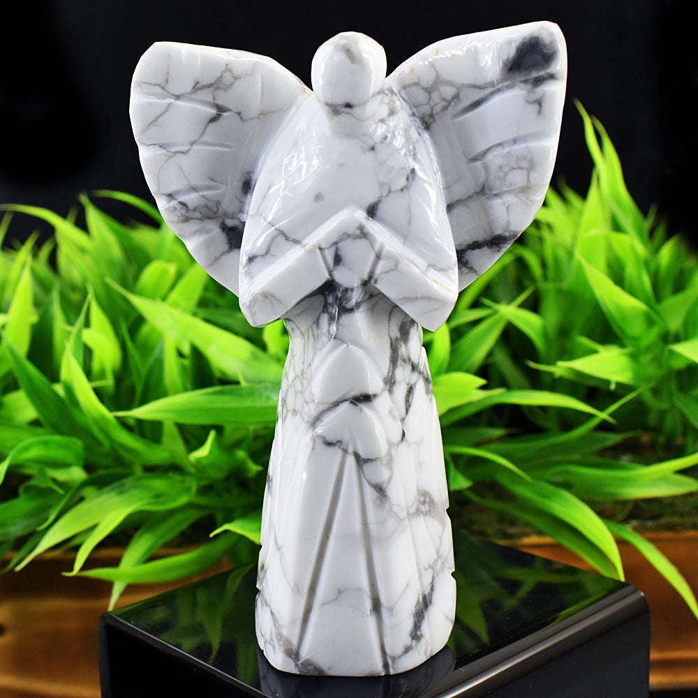 gemsmore:Artisian Howlite Hand Carved Genuine Crystal Gemstone Carving Praying Angel gemsmore:Artisian Howlite Hand Carved Genuine Crystal Gemstone Carving Praying Angel