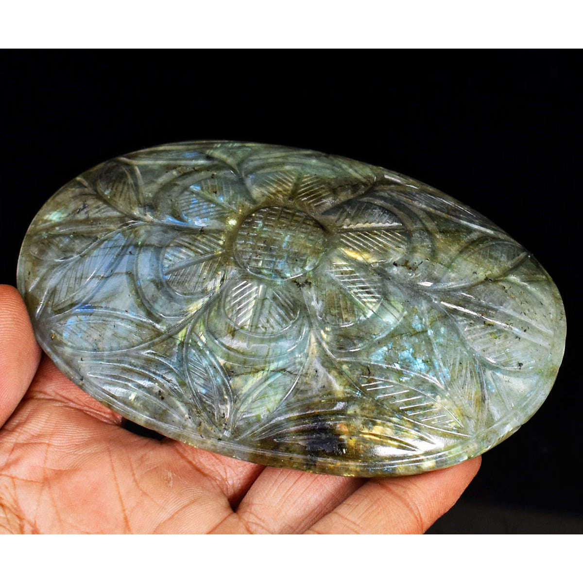 gemsmore:Artisian Labradorite Hand Carved Genuine Crystal Gemstone Carving Mughal Carved Cabochon gemsmore:Artisian Labradorite Hand Carved Genuine Crystal Gemstone Carving Mughal Carved Cabochon