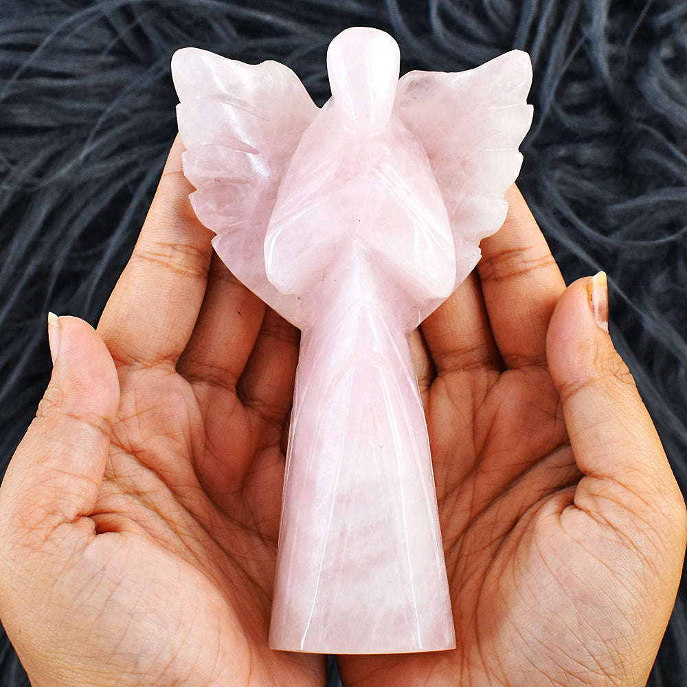 gemsmore:Artisian Rose Quartz Hand Carved Genuine Crystal Gemstone Carving Praying Angel gemsmore:Artisian Rose Quartz Hand Carved Genuine Crystal Gemstone Carving Praying Angel